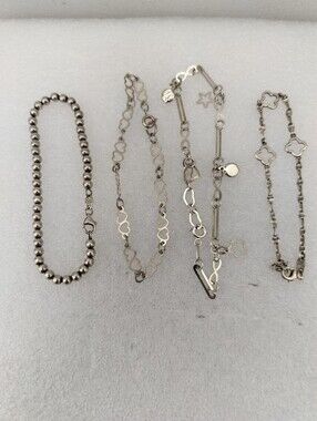 Vintage Lot Of 4 Sterling Silver Multi-Style Women's Bracelet Chains